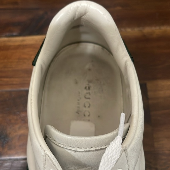 Gucci Ace Sneakers Authentic White Leather Monogram Green Web Sz 35.5 / 5.5 USA - Picture 10 of 17